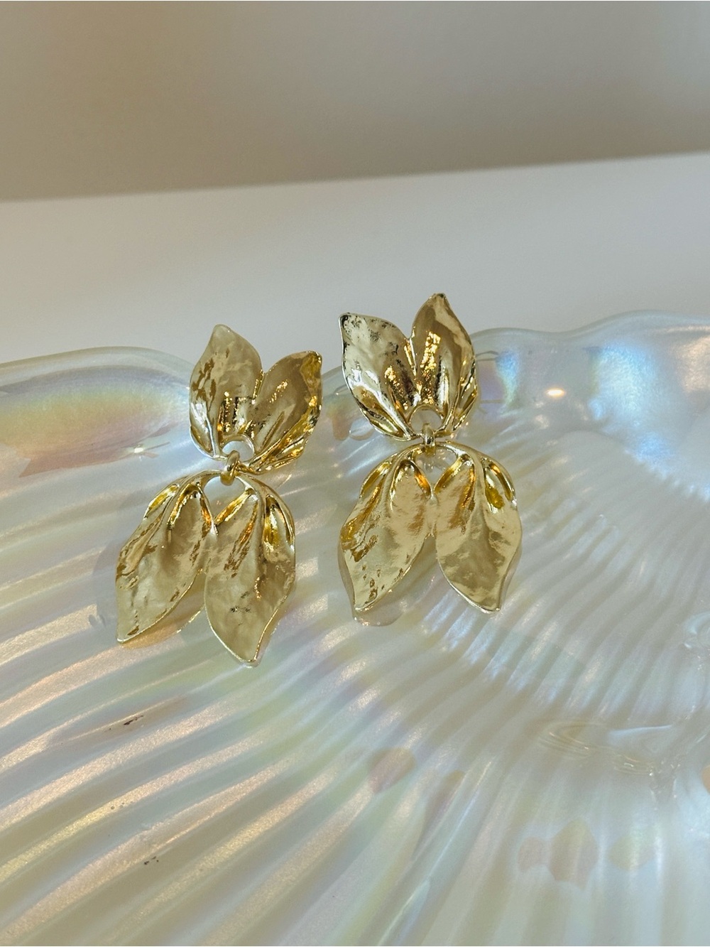 Fashion Jewelry Gold Floral Leaf Drop Earrings